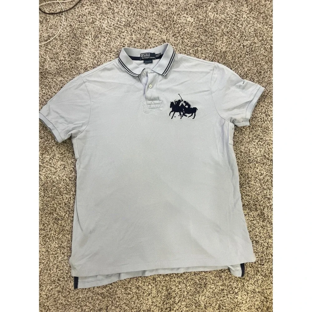 Polo Ralph Lauren Mens XL Light Blue Big Pony Custom Fit Short Sleeve Polo Shirt